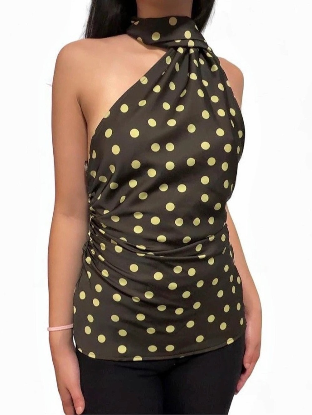 Zara Polka Dot Halter Top with Scarf Black & Yellow